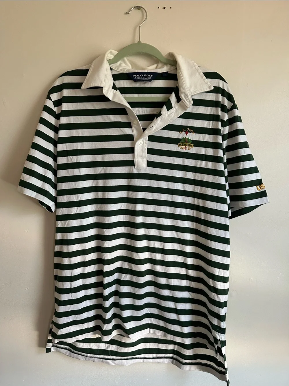 Ralph Lauren Green & White Striped Polo - us open merion golf official staff